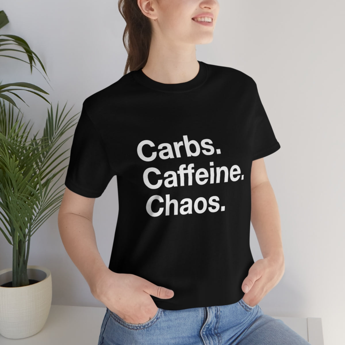 Carbs. Caffeine. Chaos. Unisex Jersey Short Sleeve Tee