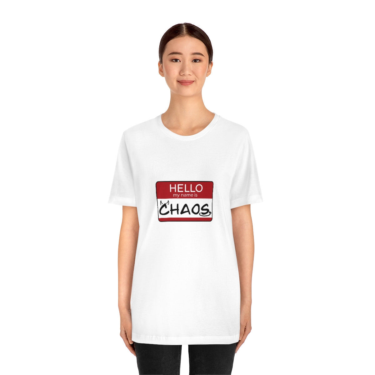 Chaos Name Tag Unisex Jersey Short Sleeve Tee – Mini Chaos