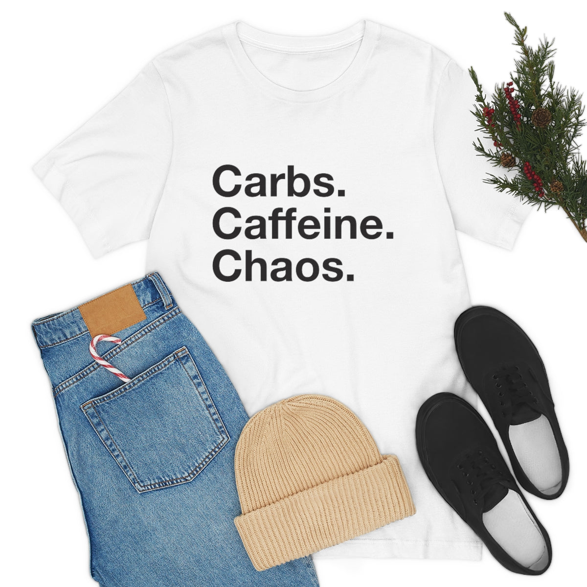 Carbs. Caffeine. Chaos. Unisex Jersey Short Sleeve Tee