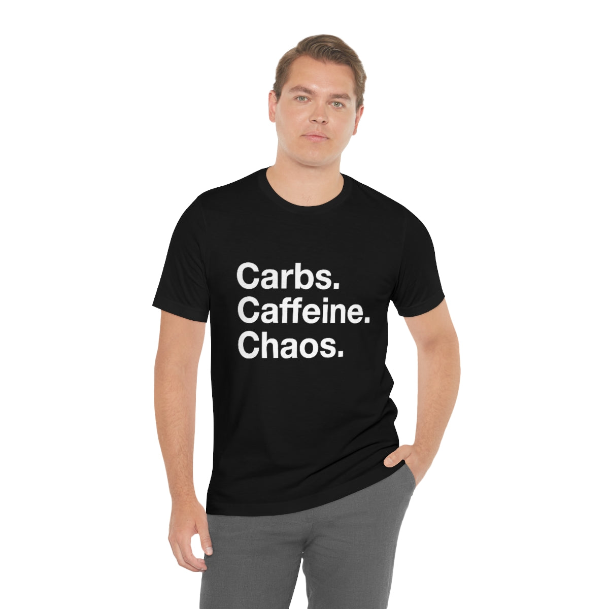 Carbs. Caffeine. Chaos. Unisex Jersey Short Sleeve Tee