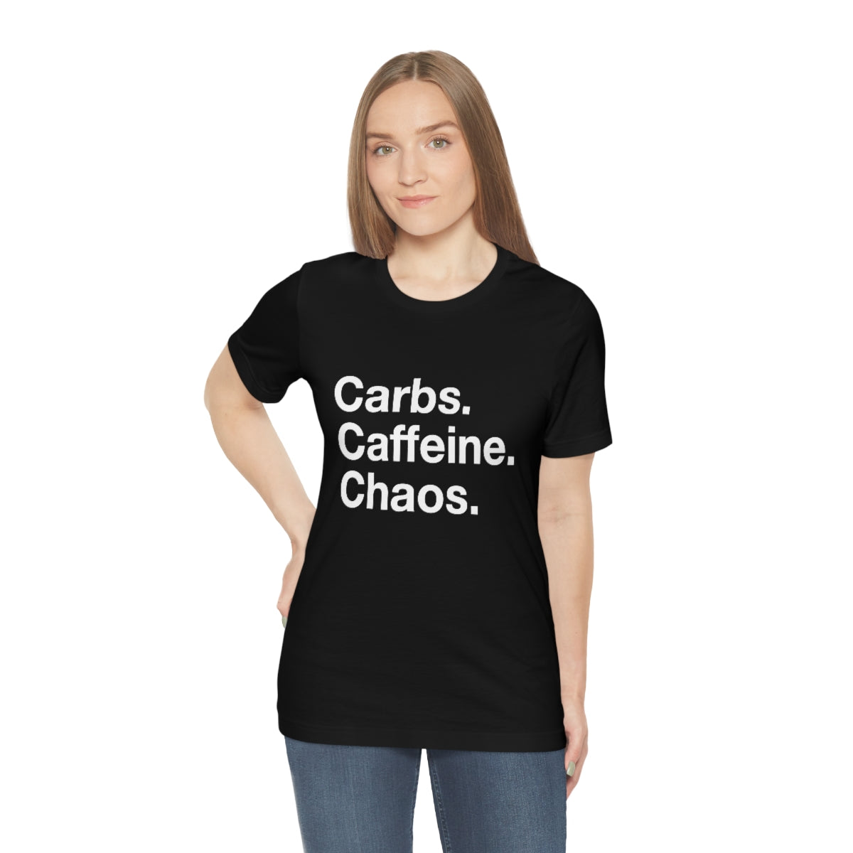 Carbs. Caffeine. Chaos. Unisex Jersey Short Sleeve Tee